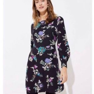 LOFT floral fit & flare lined long sleeve dress
